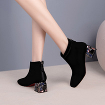 2022 autumn and winter new leather thick heel Martin boots high heel short boots single boots middle heel bare boots plus velvet ankle boots womens boots