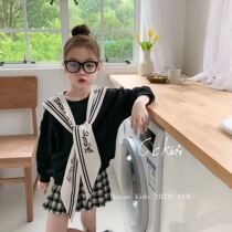  Korean childrens clothing autumn new girls navy collar wild sweater childrens fashionable round neck long sleeve shawl top tide
