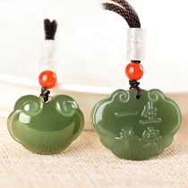 Natural Hetian Jade long life lock pendant men and women peace wishful lock jade pendant necklace necklace