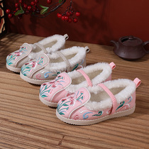 Next win childrens Hanfu shoes girls Spring and Autumn Winter New plus velvet embroidered shoes Tang suit cotton shoes New year shoes
