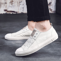 Tide Card Little White Shoes Man Genuine Leather Breathable Brief About 100 Hitch Soft Leather Soft Bottom Male Korean version One foot pedal Foot Casual Shoes