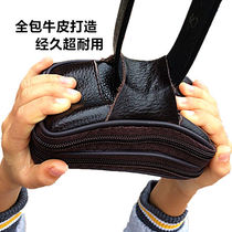 Mens real cowskin mobile phone bag single double layer horizontal and vertical wear belt waist bag tied waist cross hanging waist mobile phone case mobile phone bag