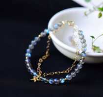 Imported 14 packs of gold inlaid natural ash moonstone duplex bracelet ice through a strong blue light female lafeldspar bracelet