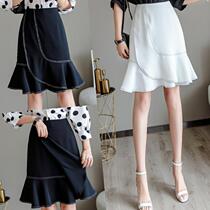 2022 Summer new high waist irregular fish tail dress with long section of lotus leaf side snowspun half body dress a word bag arm skirt