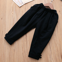 Men and women Chinese style pants cotton linen two wear 2020 new childrens wear childrens retro buckle Haren pants childrens pants