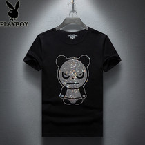 Playboy European and American men hot diamond T-shirt social spirit guy short sleeve male fat big size Tide brand half sleeve summer