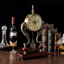 Atmospheric living room desktop swing seat clock Retro art classical clock Wine cabinet desktop decoration Solid wood clock desk