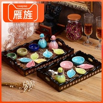 Beauty Salon Trays Essential Oil Special Upscale Tray Thai Style Ceramic Dish Conditioning Film Bowl Disc Spa Saucer Wood Tools