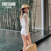 One-piece swimsuit female fairy fan Korea ins2020 New Sexy Hot Spring small chest covering belly thin long sleeve swimsuit
