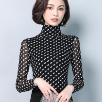 High collar national standard dance clothing female dance practice suit Printed mesh modern ballroom dance long sleeve Latin top autumn and winter