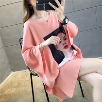 Plus size long split T-shirt female 2021 summer wear new European Big version half sleeve top 200 Jin loose tide