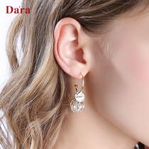 925 silver pin earrings 2021 New Tide retro harbor style Hepburn style Senior sense Net red French temperament ear ornaments