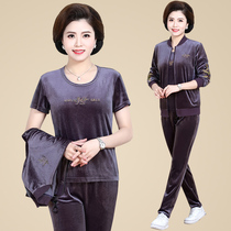 Middle Aged Gold Velvet Sports Suit Woman Spring Autumn 2020 New Mother Spring Clothing Three Sets Foreign Air Coat Big Code