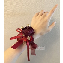 (Wine red high-end safflower)Small flowers beautiful and cute bride bridesmaid wedding event celebration wrist flower