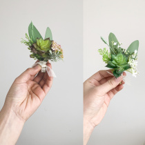 Bride and groom corsage eucalyptus leaf series succulent plant corsage fresh and exquisite wedding corsage needle buckle