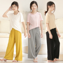 Pro-child children Soft anti-mosquito Modale short sleeves Long pants Home Suit Suit 2020 Summer Pure Color Loose Casual