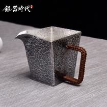  Silver Age Quartet fortune Sterling silver fair Cup Single tea separator Sterling silver 999 Handmade hammer pattern inverted teacup 8
