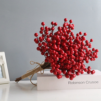 Emulated floral red fruit hair chahed fruit syred bean dry flower glass vase flower arrangement fake flower ceramic decoration floor furnishing