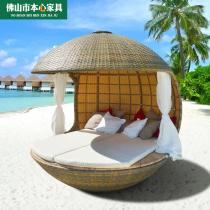 Outdoor round bed birds nest beach bed leisure rattan woven furniture pool photography custom garden courtyard round bed bird cage