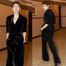 Ma Yili star with gold velvet suit suit female 2021 spring and autumn new temperament small suit two-piece suit