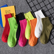 Socks Mens autumn Winter in the middle of the box Sox Street Trendy Street Breathable Light Color Green Men Pure Cotton Deodorant Sucking Sweat Sports Socks