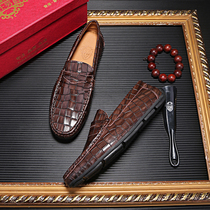 European station Crocodile grain leather British Beanie shoes Mens casual breathable cover foot Lazy shoes Sailing mens shoes tide