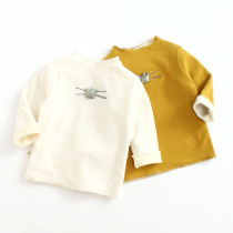 Baby girl plus velvet T-shirt autumn and winter 0-1-2-3-4 years old girl warm base shirt baby thick stretch top