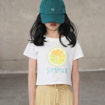 CUHK girls Lemon small fresh cotton short-sleeved T-shirt 2021 summer round neck short top Middle school student T-shirt