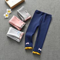 2021 spring and Autumn girls  double edge leggings Korean version of childrens pure cotton pants wear womens treasure casual pencil