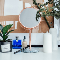 Marble Textured Base Nordic Minimalist Wind Rose Gold Comb Cosmetic Mirror Bifacial Enlargement Rotatable desktop Cosmetic Mirror