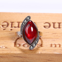 Jiashun s925 silver retro Thai silver inlaid agate garnet red female atmospheric index finger ring Korean opening ring