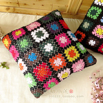 Fresh water lotus handmade crochet hook hook all cotton woven cushion Southeast Asia retro color pastoral pillow cover