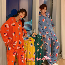 Japanese soft honey sesame street couples pajamas spring autumn cartoon womens pure cotton homewear mens suit