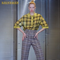 REINEREN Ren Qian all-match plaid collar loose short-sleeved shirt bottoming shirt designer style