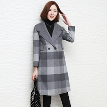 Autumn new plaid double-sided cashmere coat womens mid-length Korean loose 100% wool wool tweed jacket