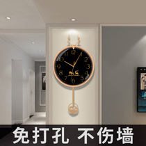 Nordic light luxury wall clock living room home fashion atmospheric clock creative modern simple non-hole hanging wall clock