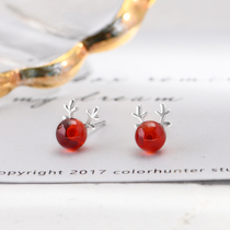 Elk Deer Pomegranate Stone Ear Nail South Korea 925 Pure Silver Minimalist Deer Angle Earrings Schoolgirl accessories Accessories Temperament Personality