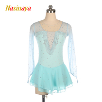 Fono figure skating performance clothes skating clothes custom childrens adult girls competition examination skirt light blue multi drill