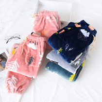 Winter couple Womens flannel coral velvet home pants mens pajamas autumn warm-up pants padded pajamas