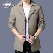 Crocodile spring autumn windbreaker men long mens coat loose casual Korean trend handsome coat jacket men