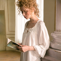 Chenxi pure color nightgown original court style pajamas sweet and cute loose spring and autumn loose casual cotton home wear