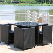 Outdoor rattan chair five-piece balcony table and chair leisure terrace storage seat Outdoor courtyard rattan chair umbrella combination