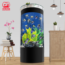 Fish tank living room small non-change water landing household semi-round large glass ecological aquarium cylindrical goldfish tank