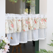 White cotton yarn floral half curtain kitchen curtain curtain Korean pastoral cotton linen curtain literary lace curtain short