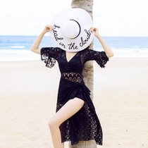 Swimsuit womens summer belly cover thin 2021 new black three-piece set seaside sunscreen fairy swimsuit conservative Korea