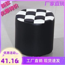High-grade Xipi round leather stool checkered stool shoe changing stool fashion sofa stool foot stool rest small leather stool clothing store stool