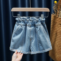 2022 Summer new girl cute High waist flower shorts shorts Korean version of children Cowboy pants 100 hitch