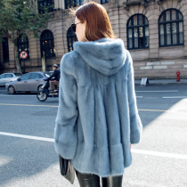 zqqz mink fur coat womens new Haining medium long cap long sleeve fashion whole mink coat D231