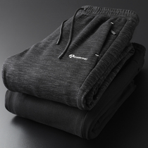 Mens velvet padded sweatpants casual pants small feet long trousers loose pants autumn and winter youth