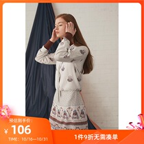 Lily autumn new womens vintage thread stitching waist print long sleeve dress 119350C7290